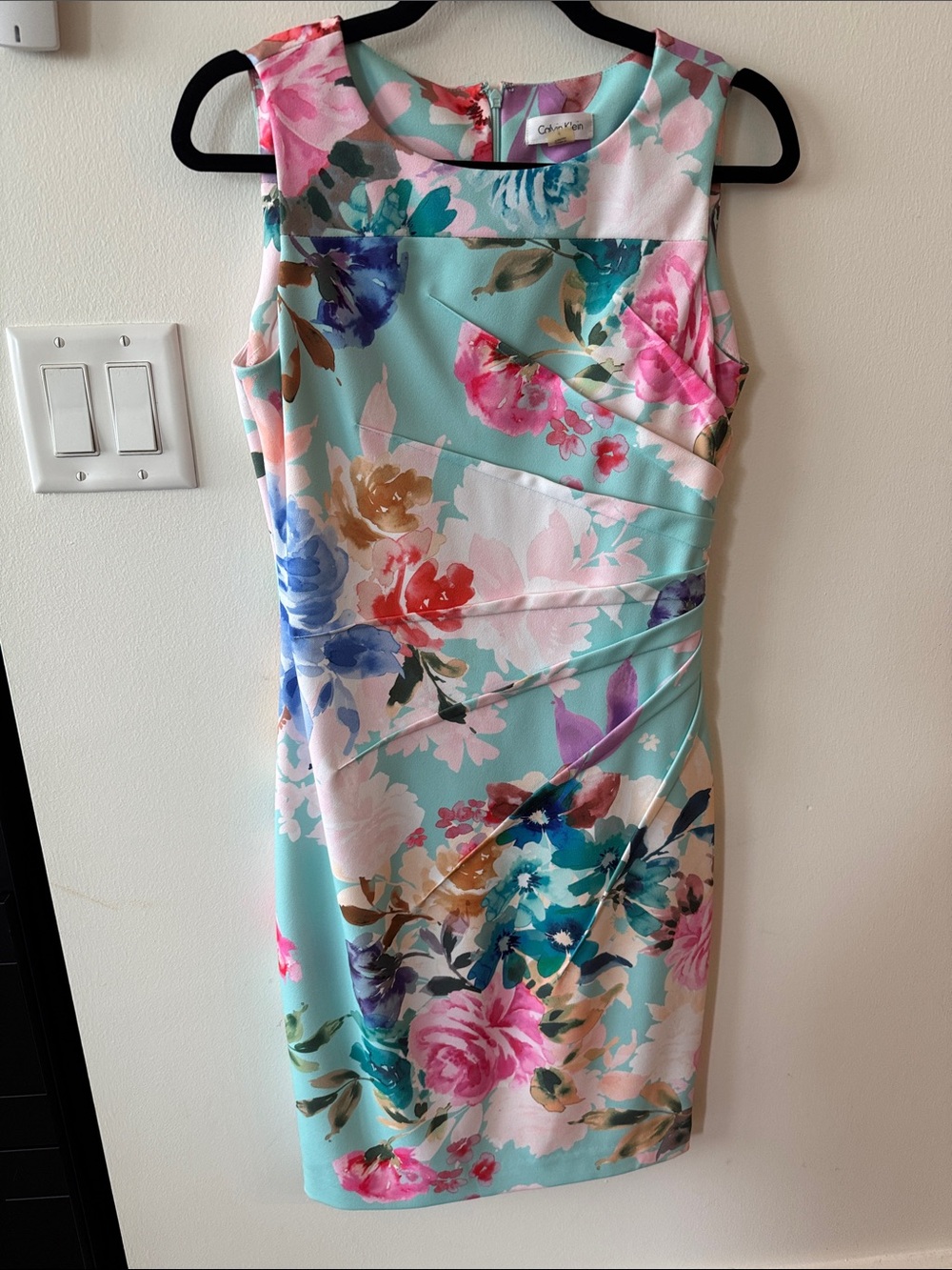 Calvin Klein Size 6 Aqua Floral Sheath Dress Business Work Shower Wedding